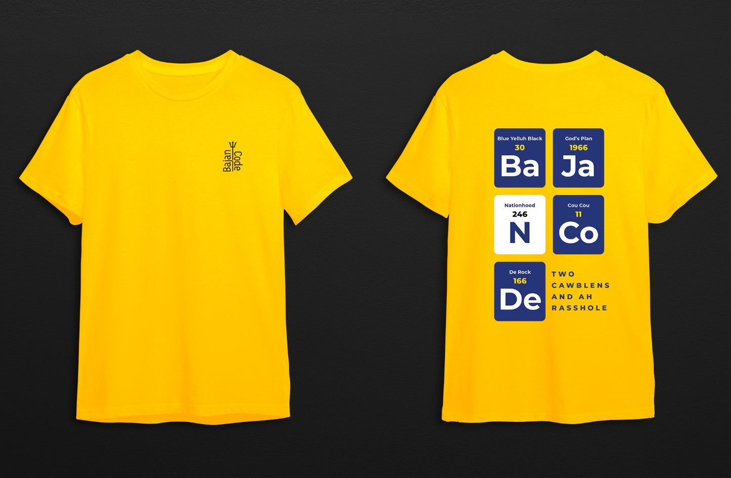 Bajan Code Periodic Table T shirt -Yellow