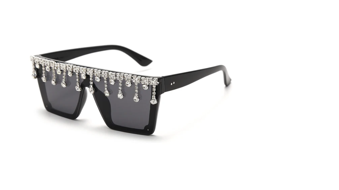 Sunglasses-Rhinestone Drip-Black