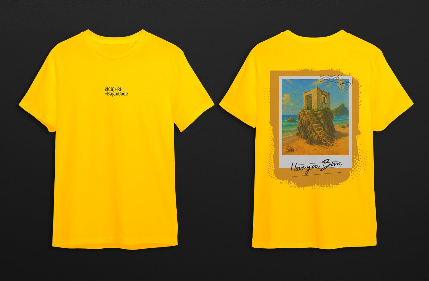 Bajan Code T-shirt-I Love Bim Postcard T shirt-Yellow