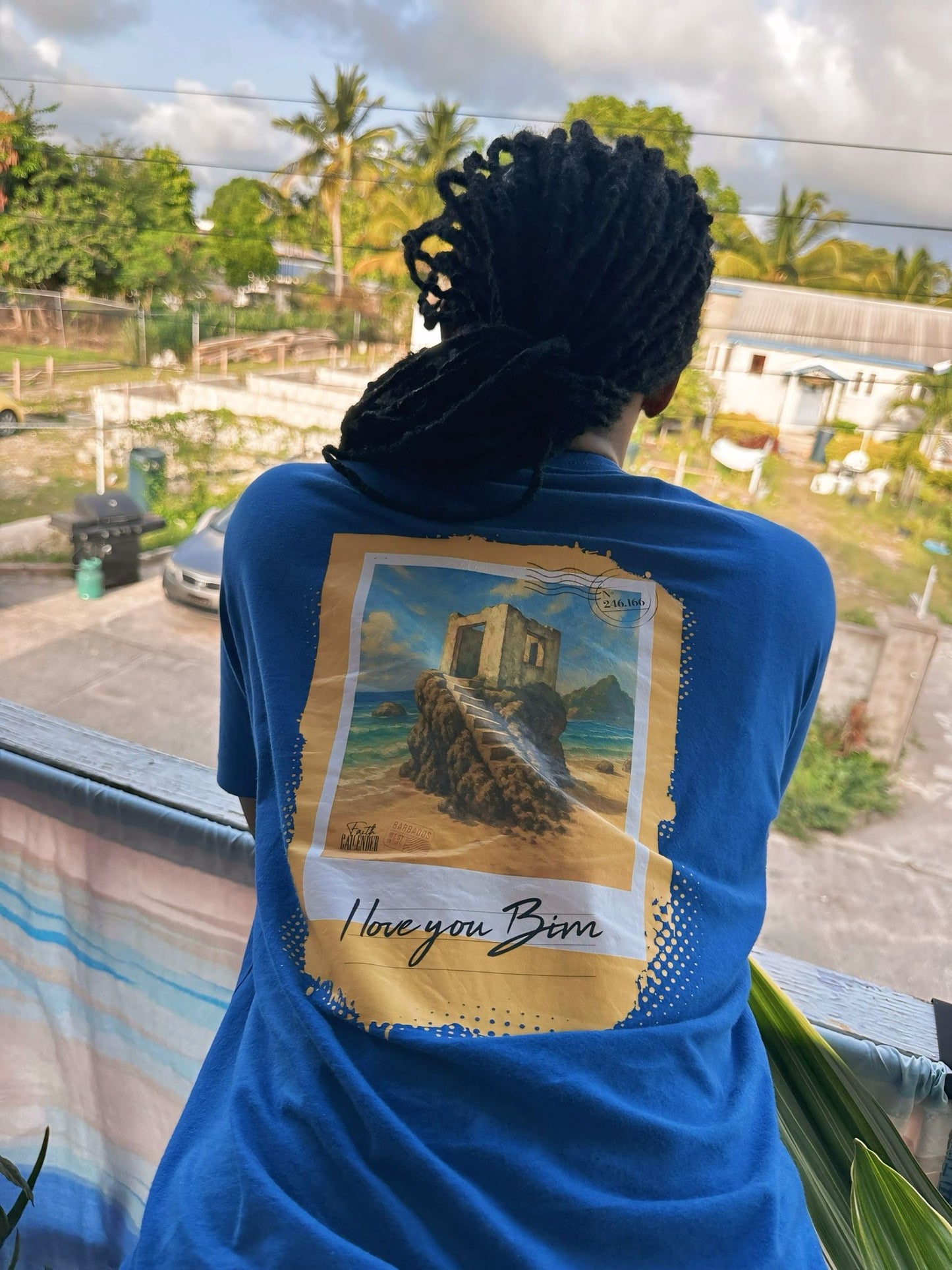 Bajan Code I Love Bim Postcard T shirt-Blue