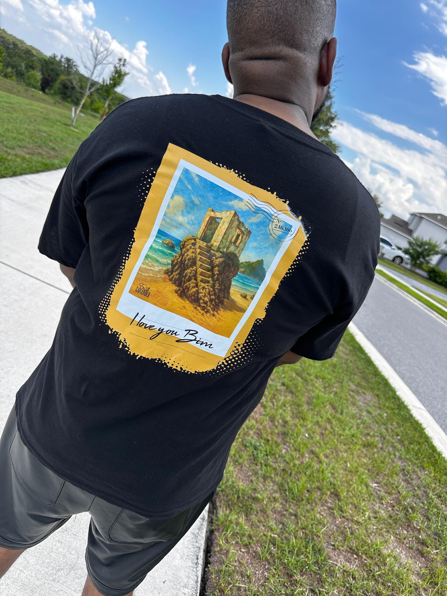 Bajan Code T-shirt-I Love Bim Postcard T shirt-Black