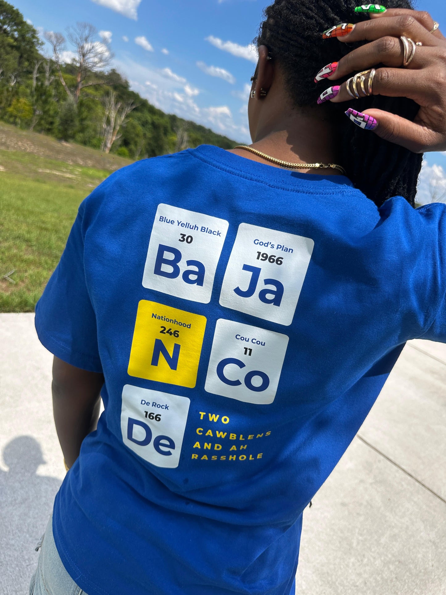 Bajan Code Periodic Table T shirt- Blue