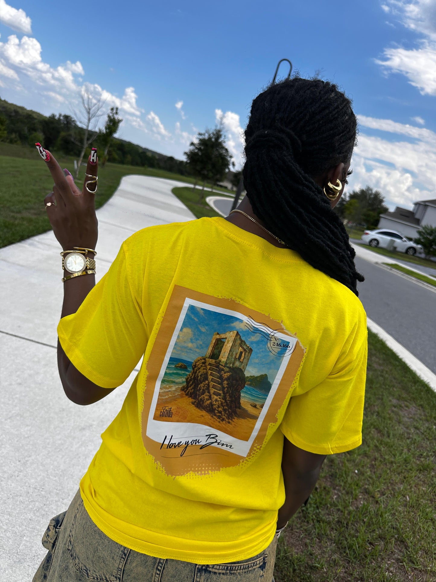 Bajan Code T-shirt-I Love Bim Postcard T shirt-Yellow