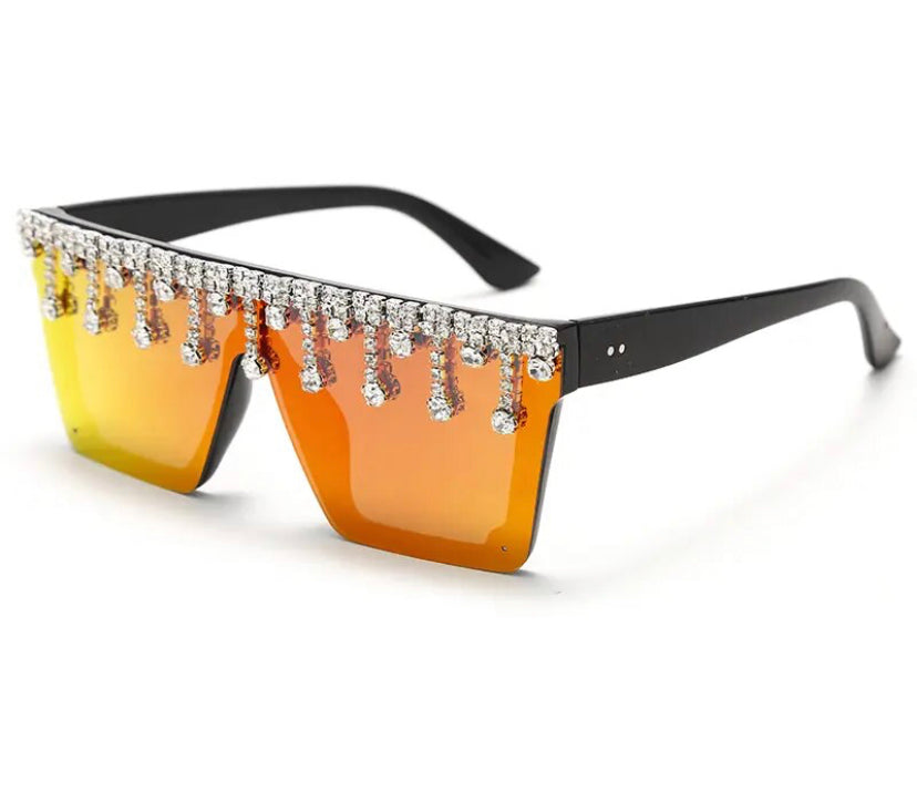 Sunglasses-Rhinestone Drip-Orange