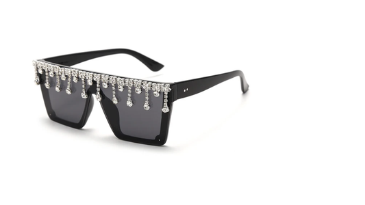 Rhinestone Drip Sunglasses-Black