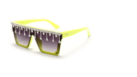 Rhinestone Drip Sunglasses-Green